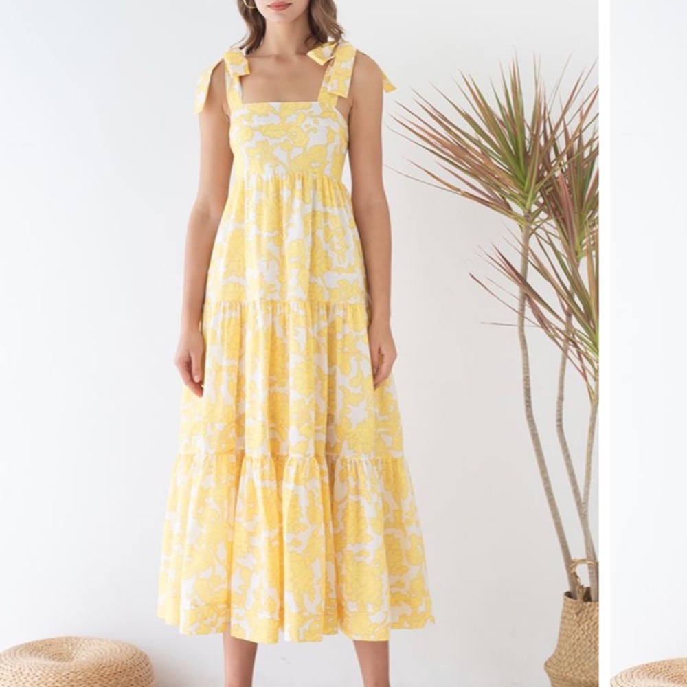 NEW DIVINE FLOWER VINE PRINTED TIE-STRAP MAXI DRESS